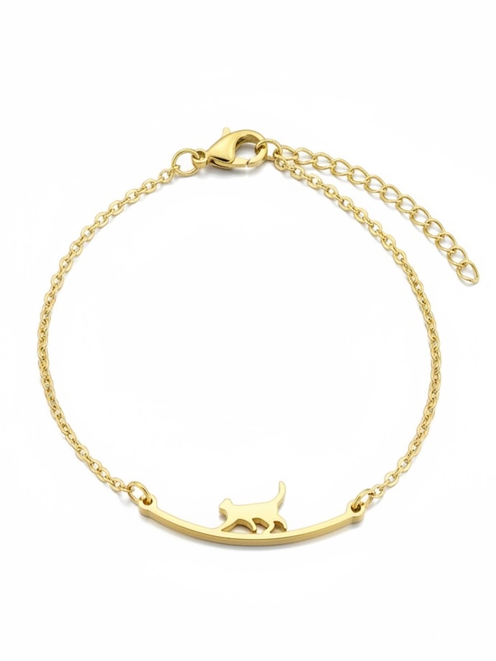 Gold Cat Kitten Kitty Link Lobster Claw Ankle Anklet Stainless Steel Bracelet